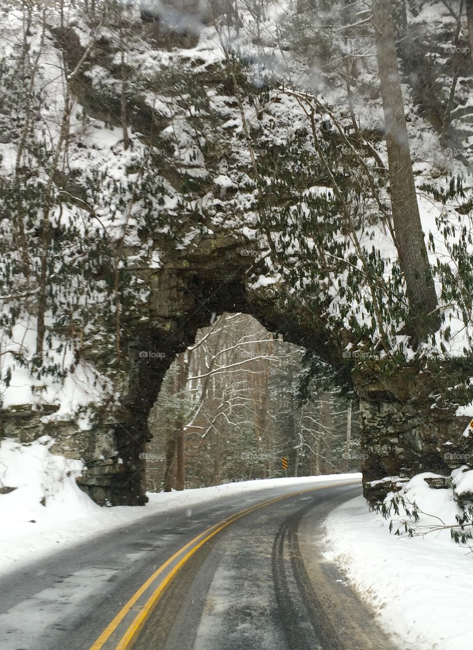 Winter scene of BackBone Rock Park in East Tennessee