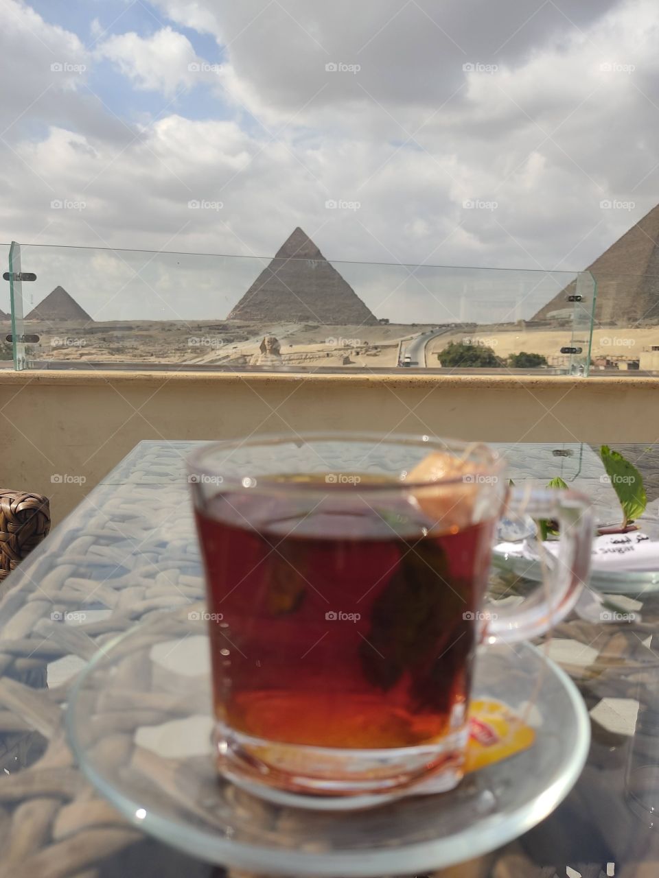 a great day in Great Giza Pyramids morning drinks coffee & and Egyptian tea with mint 
this is Egyp