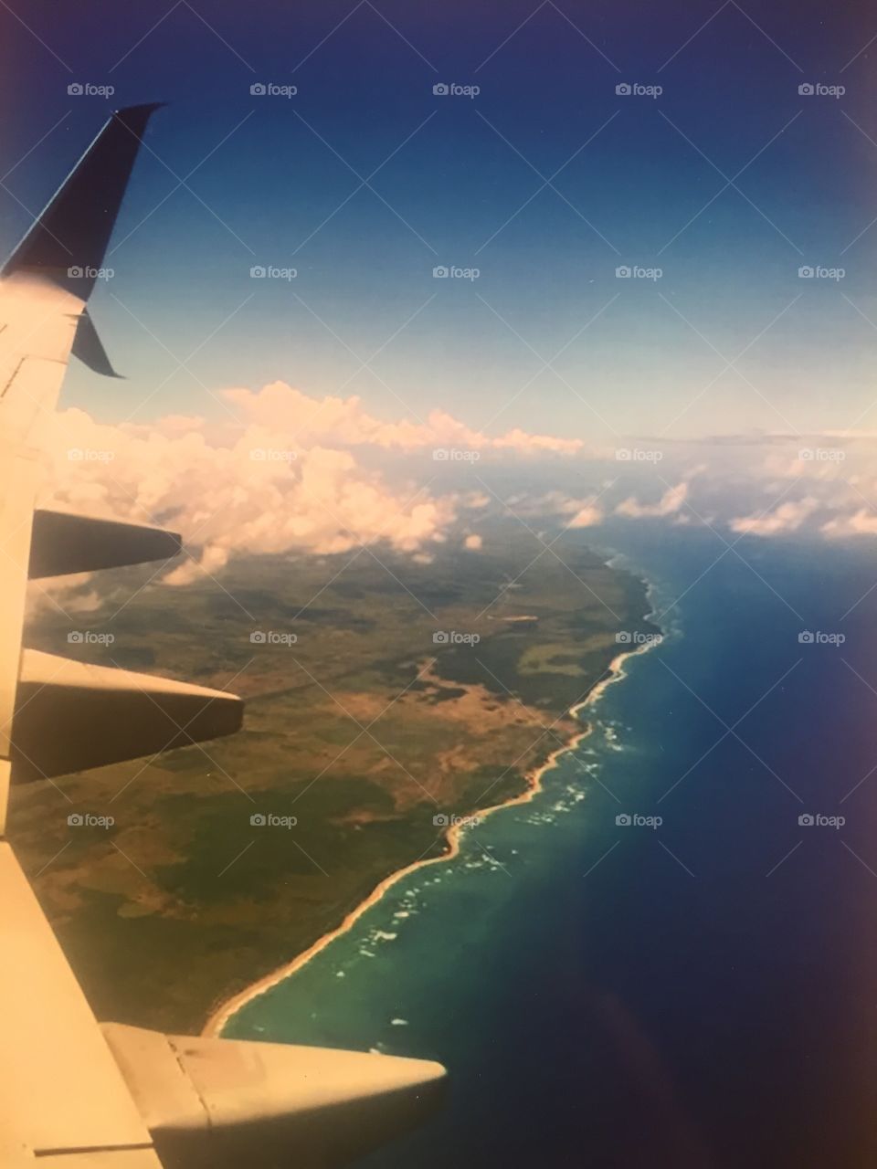 Airplane views of the Dominican Republic . Airplane window view