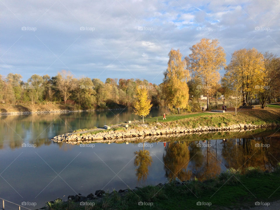 nature trees river reflection by lexlebeur