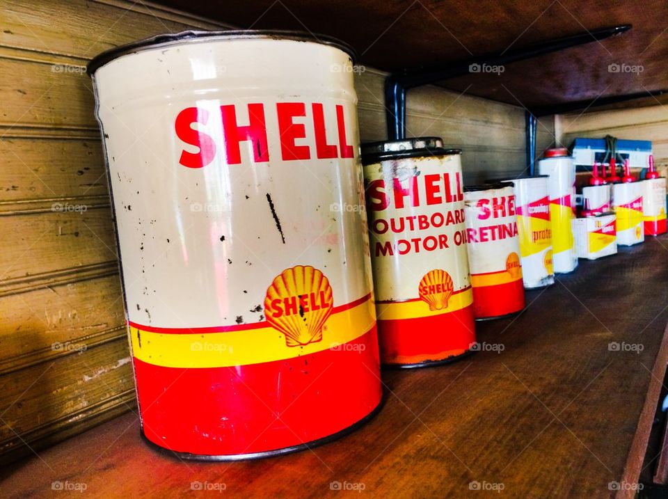 Vintage Shell oil cans