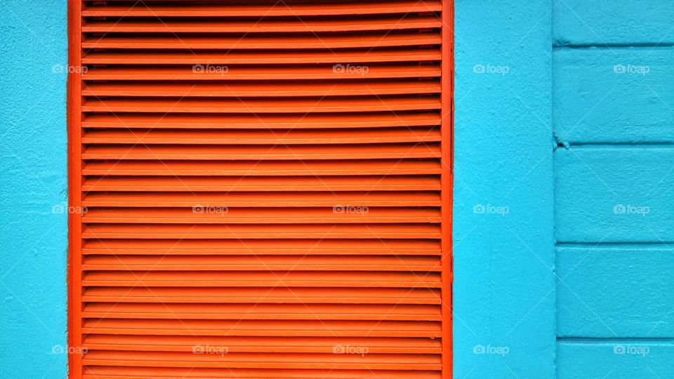 View of orange blinds