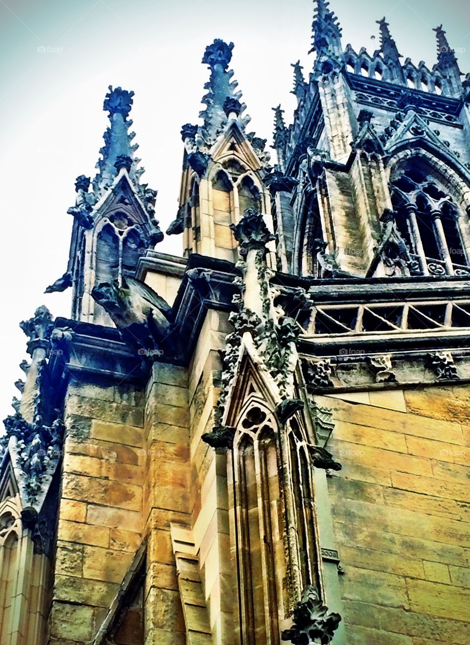 Looking up at church