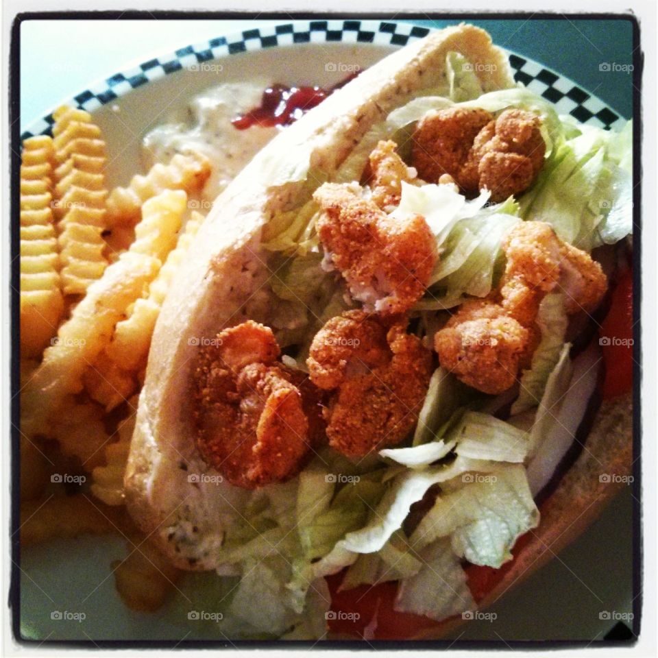 Seafood Po'Boy. Story of my life.. Cookin'...