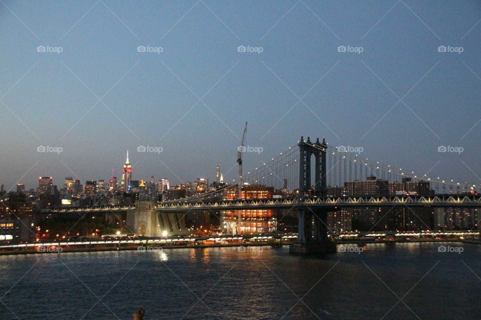Brooklyn bridge and Manhattan at night