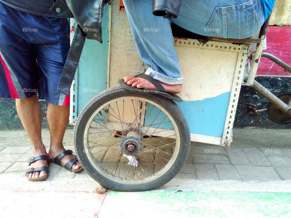 wheel and human leg