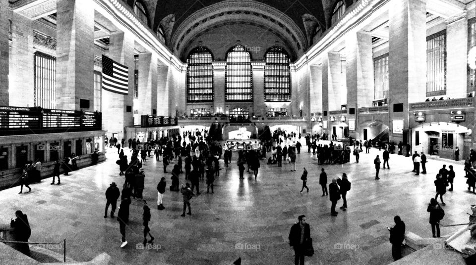 Wide angle view Inside Grand Central Terminal in New York City 