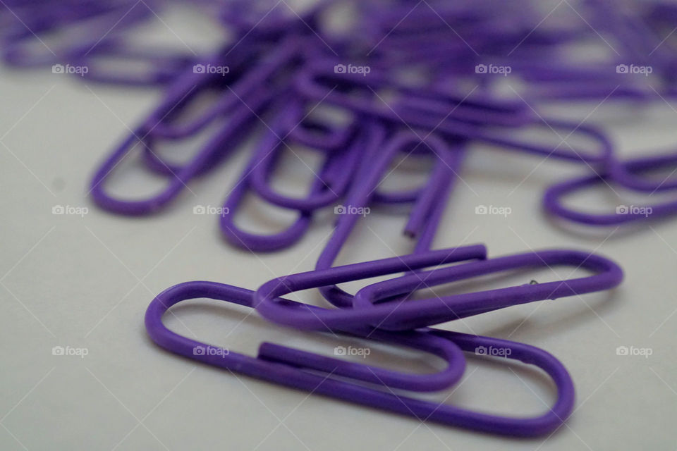 Close-up of purple paper clip