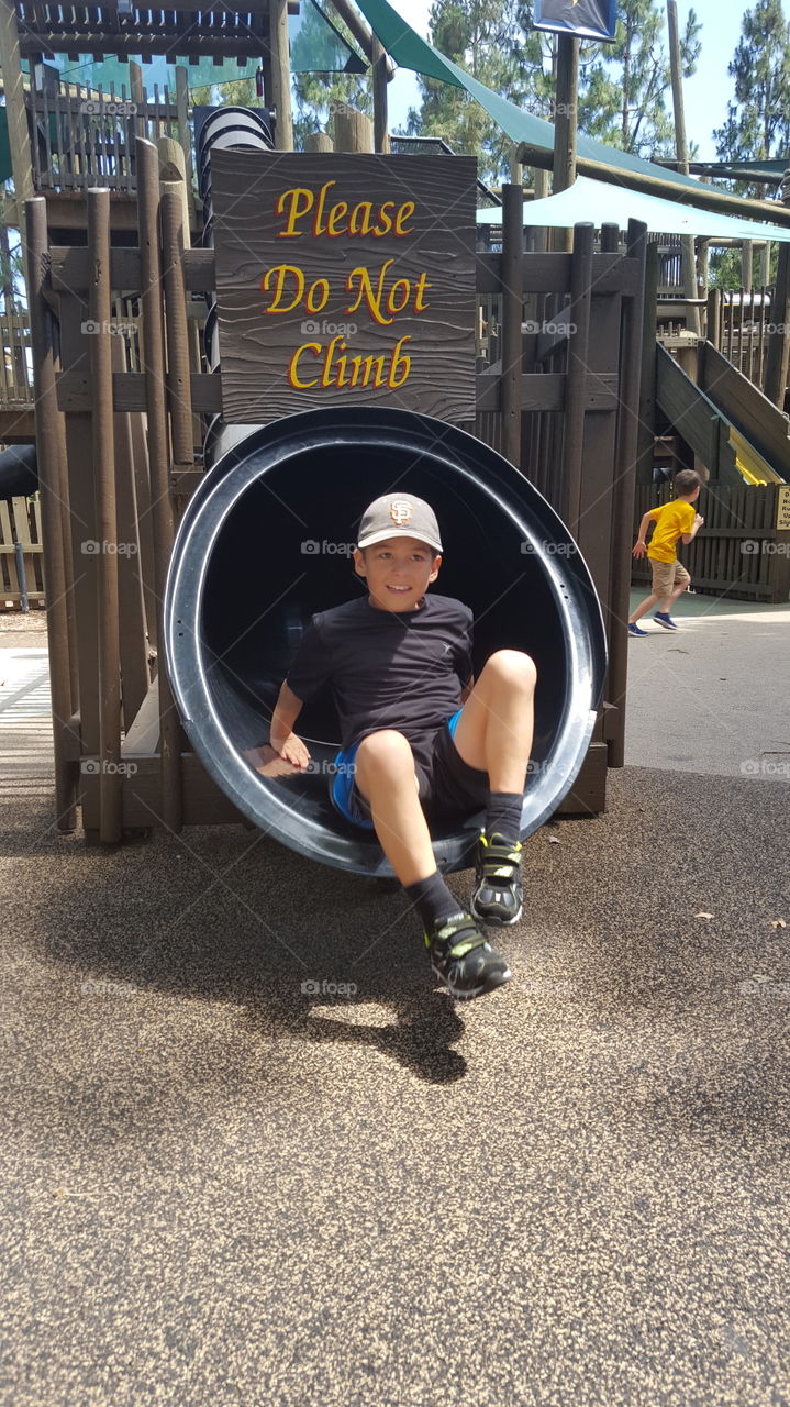 slide with boy