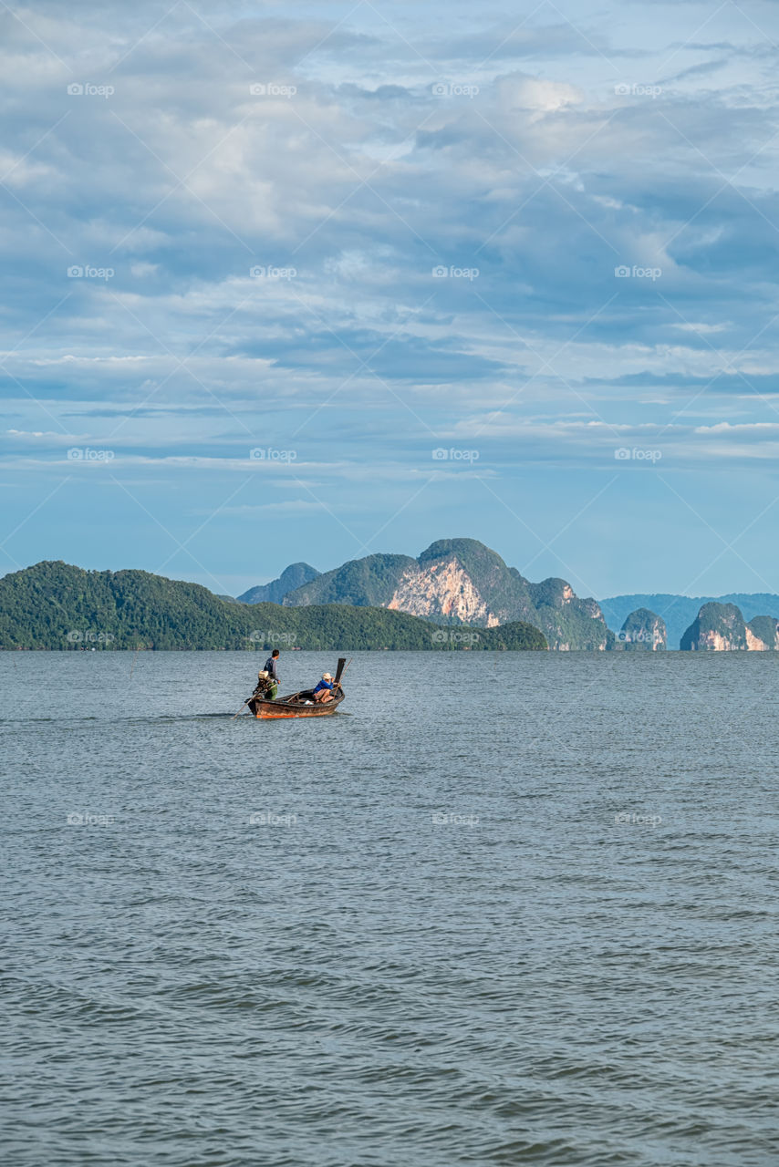 Beautiful scene of boat in sea at Thailand