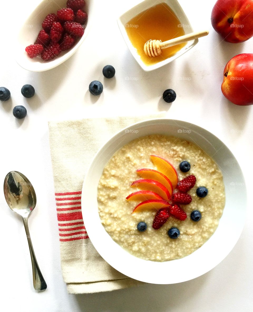 Oats with nectarines blueberries and raspberries 