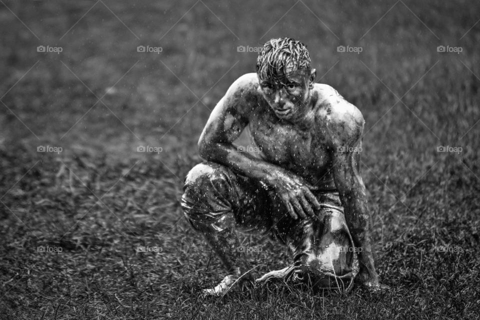 Wrestler in the rain