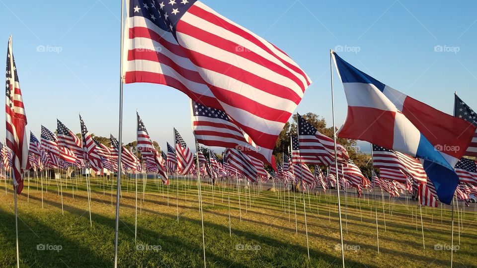 The victims of 9/11, each represented by their country's flag, at Pepperdine University.