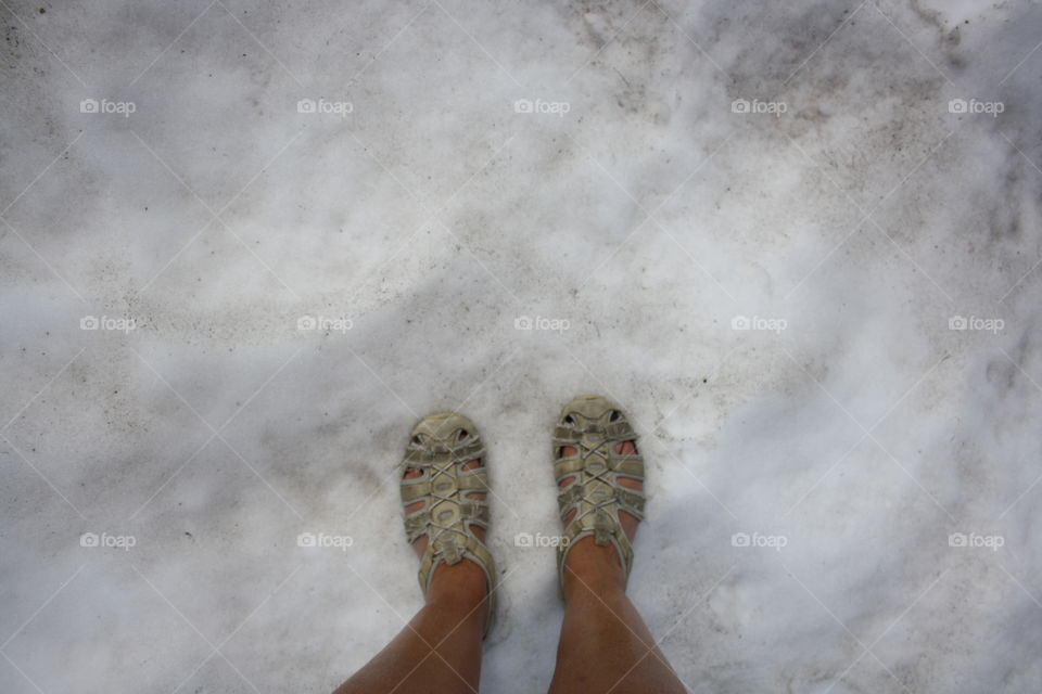 Vacation in Austria. Summer snow in the Alps. The temperature was around 30 dejter celsius but the snow was very cold. I 
had to put on my shoes.