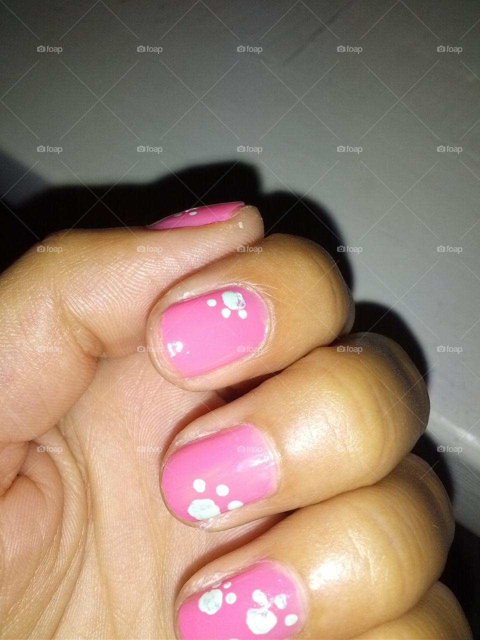 Pink nails, dog's paw design