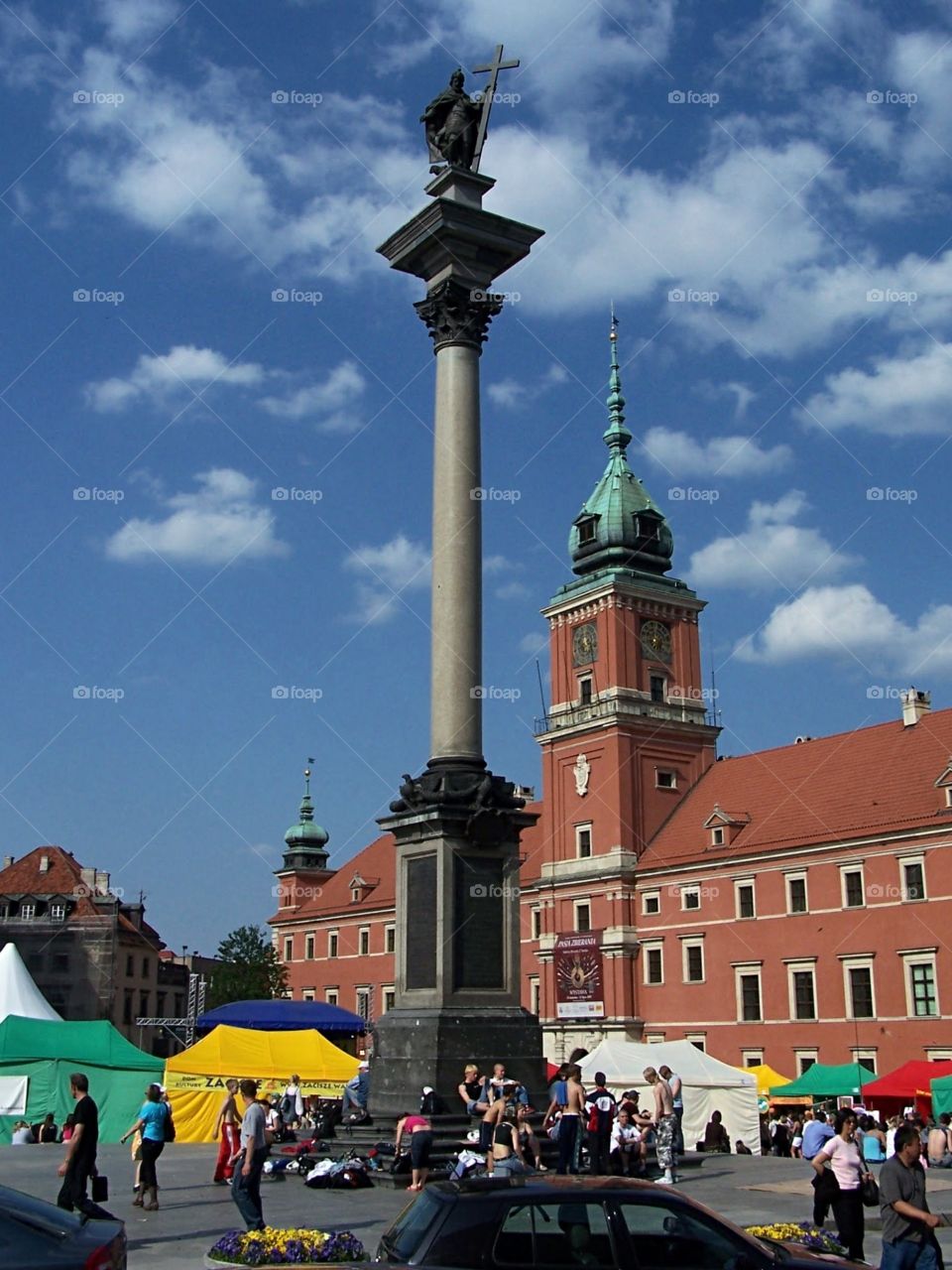 Students attending a fair on the grounds in front of the Royal Castle in Warsaw, Poland