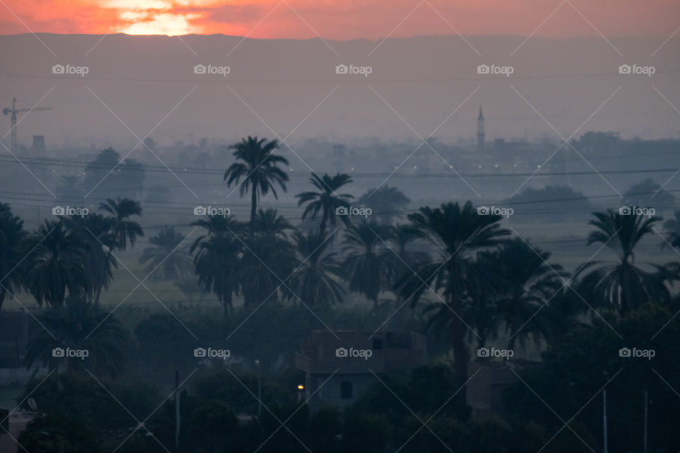 Beautiful sunrise twilight scene in Luxor city Egypt