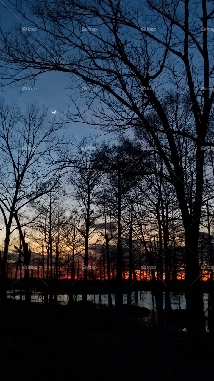 Sunset over Long Lake, blue and orange