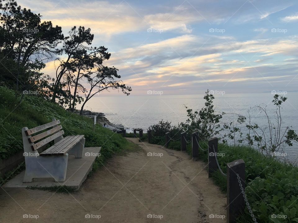 La Jolla cliff trail, ocean front views & a bench to enjoy it. Right around 5:00pm