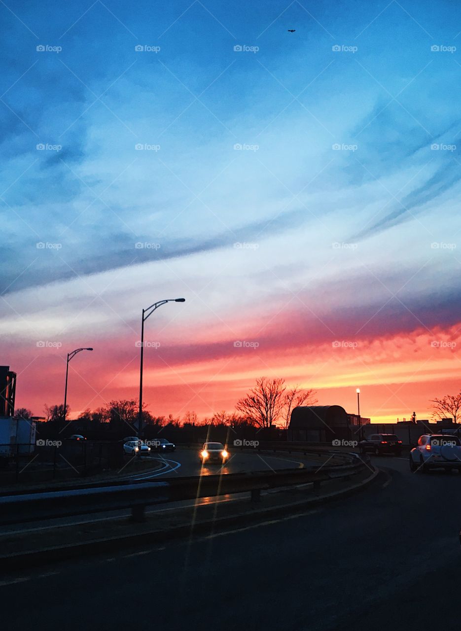 Beautiful Orange Blue Pink and Yellow Sunset in Boston Massachusetts 