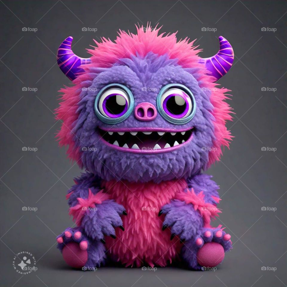 Pink and purple cute cuddly monster, a monster for kids, cute monster baby 