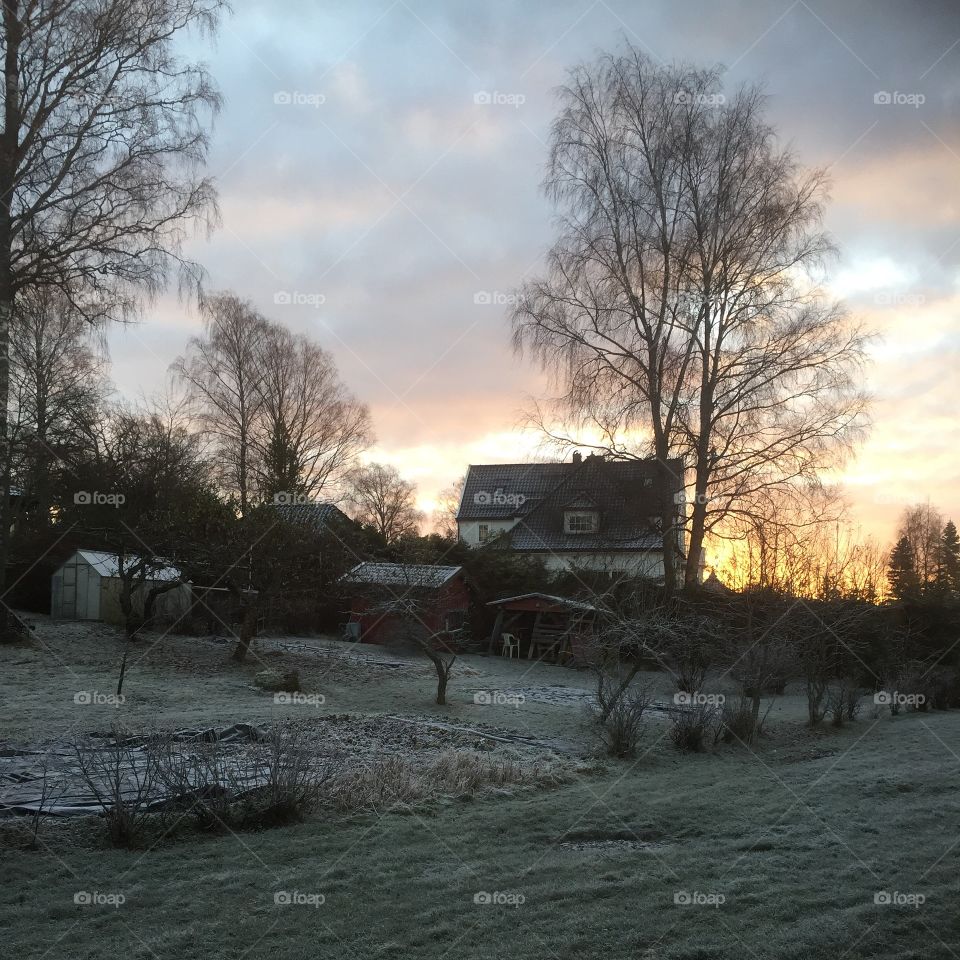 Cold morning sunset in Ås, Norway 