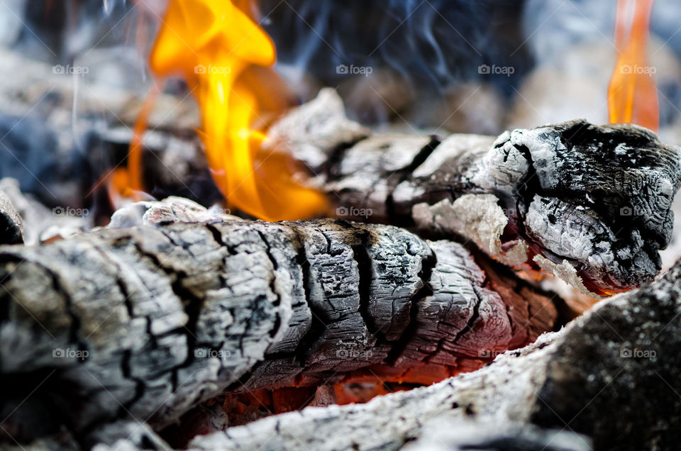 extreme close-up of an outdoor fire burning