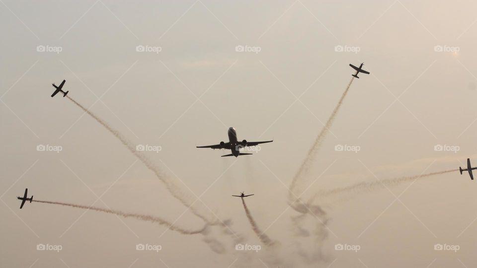 Celebrating freedom day with flyby of aeroplanes. South Africa.