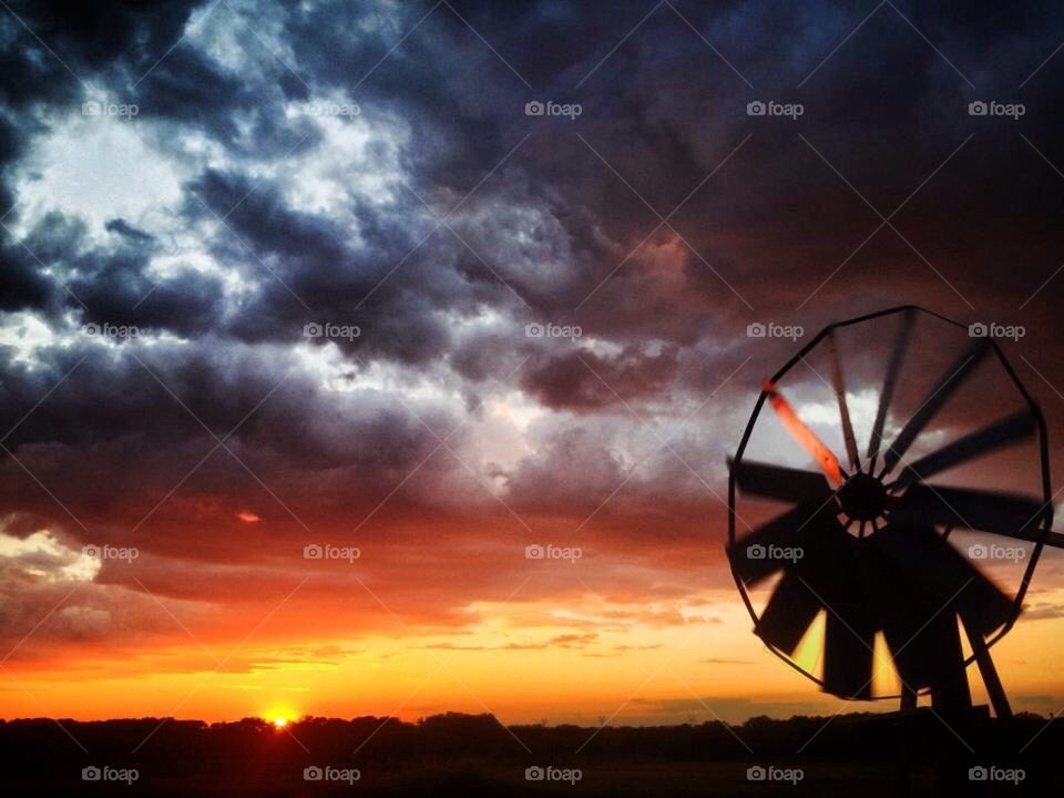 Sunset and windmill