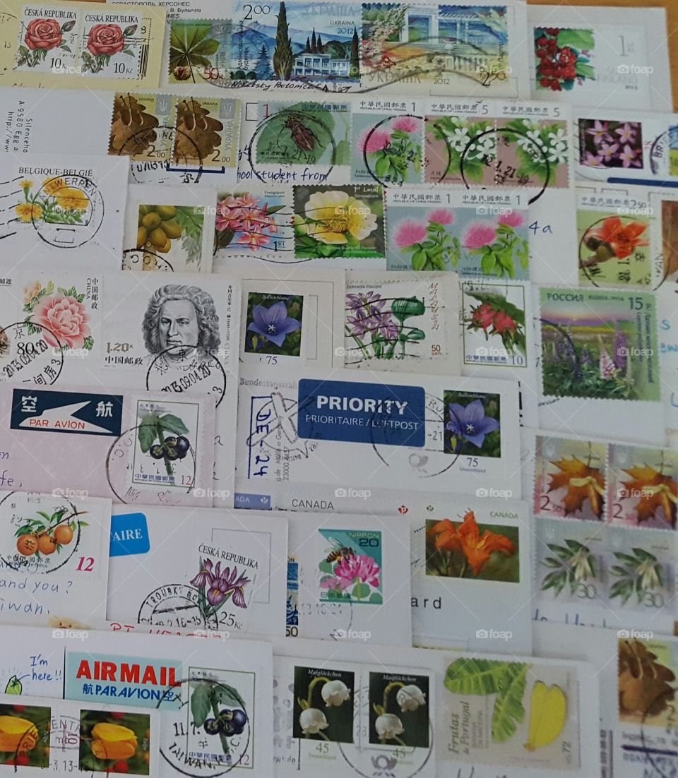 postcrossing stamps flowers and leaves