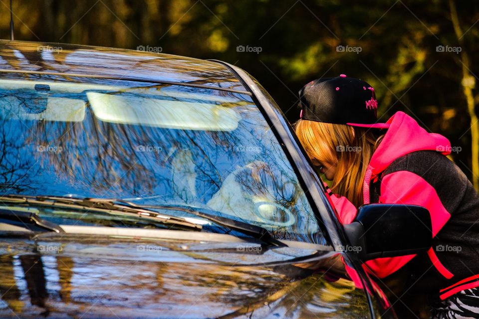 Hello friend. Girl talking to her dog