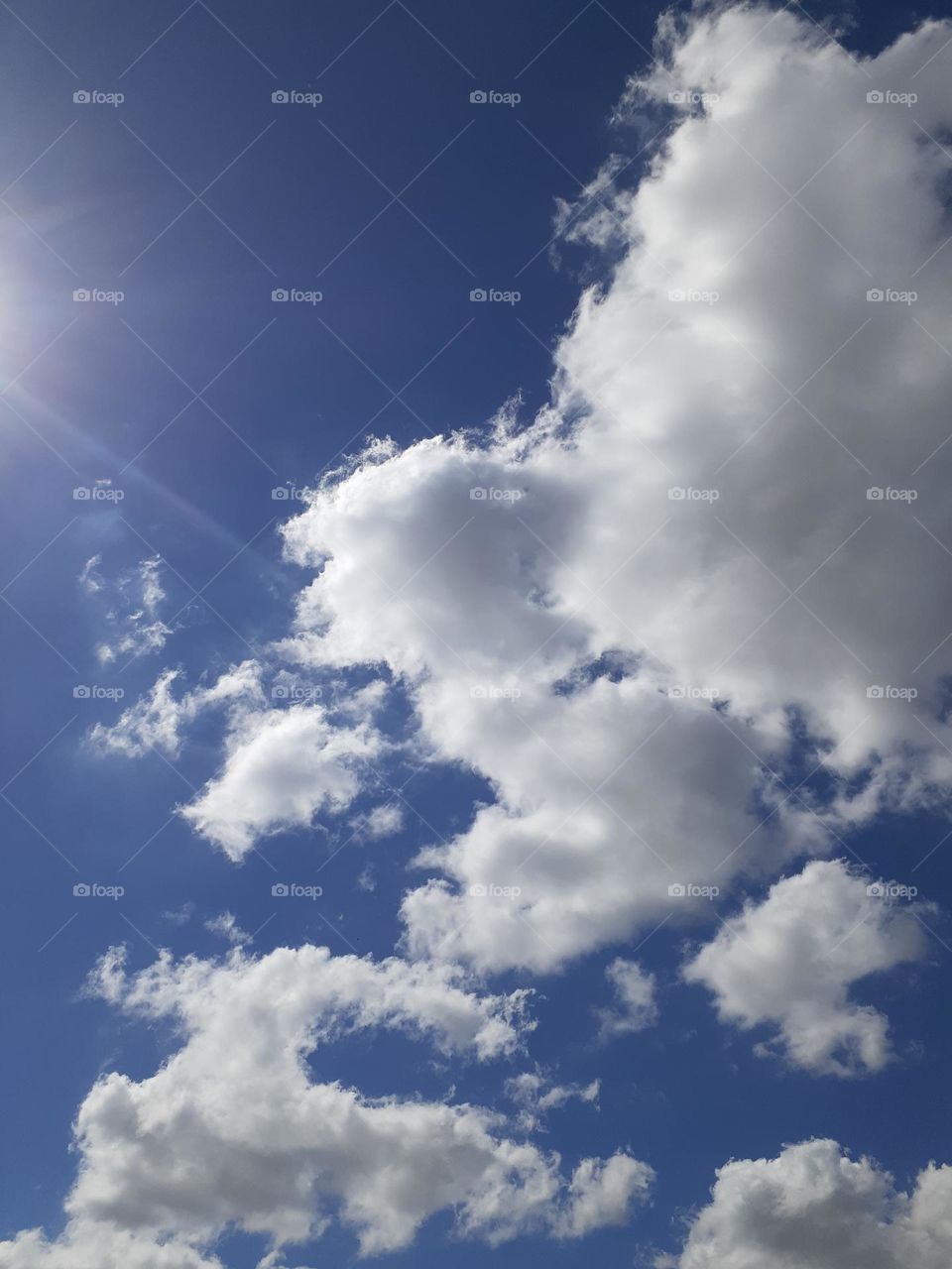 I was inside when I looked outside and saw a beautiful sky that I just had to take a picture of. Beautiful blue sky and white clouds with sun shining over Florida.