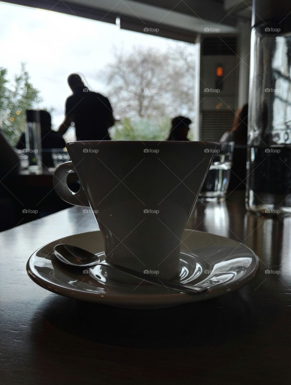 coffee cup on a table close up in a cafe