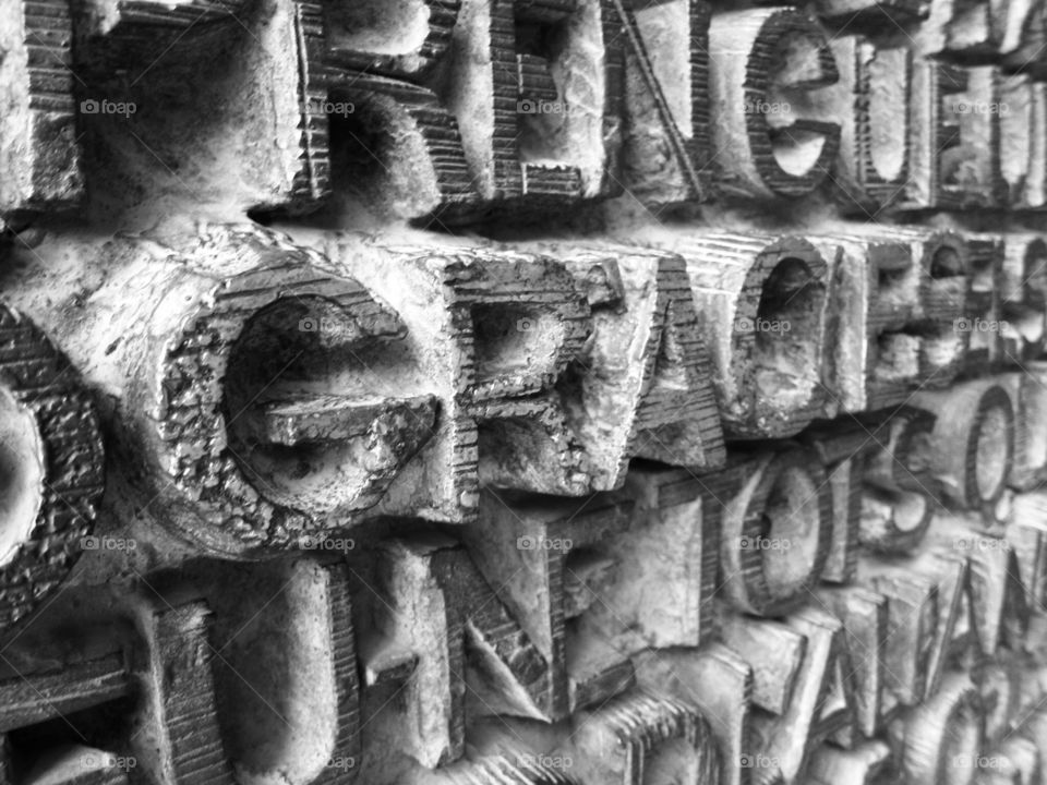 Grace. The carving on the front door of La Sagrada - black and white version