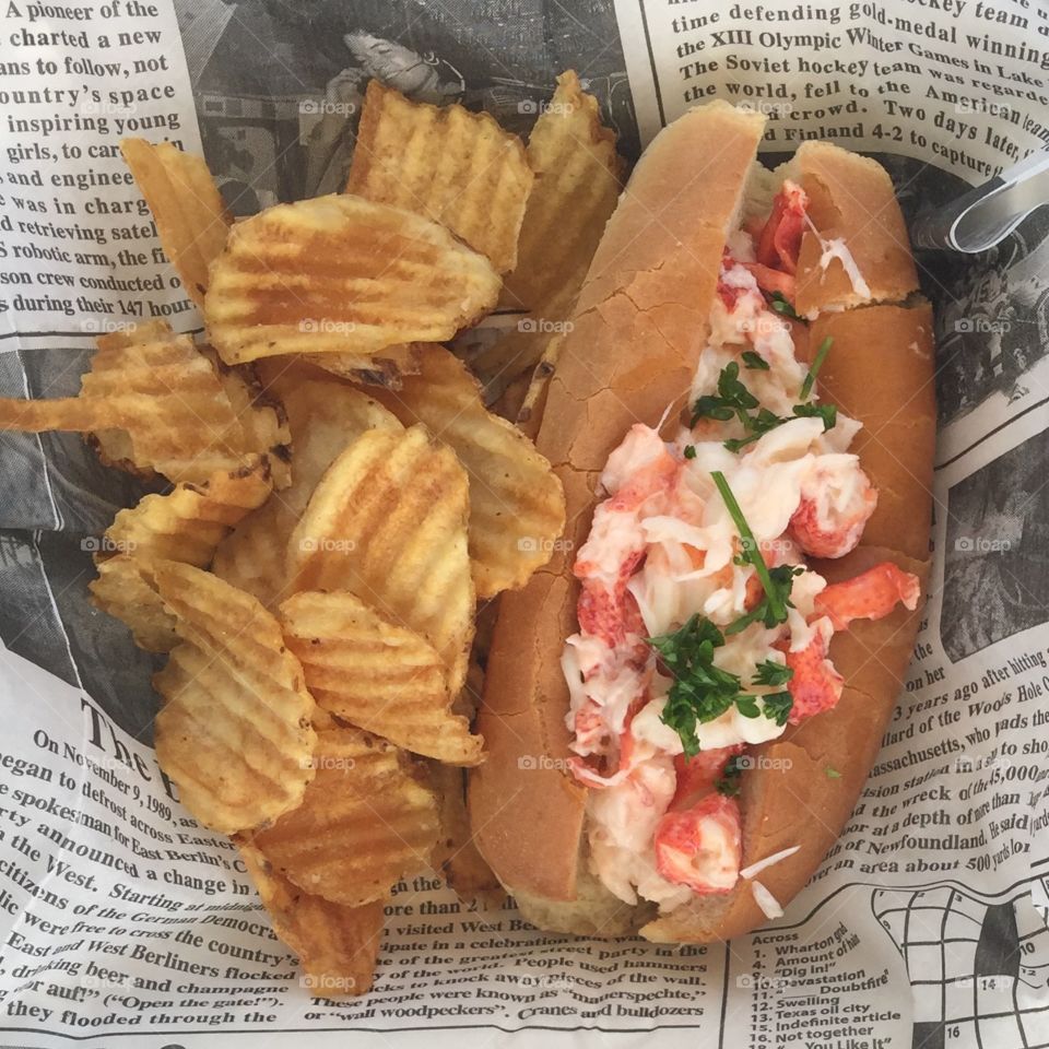 Lobster sandwich and chips 
Maine food 
Delicious 
Yummy 