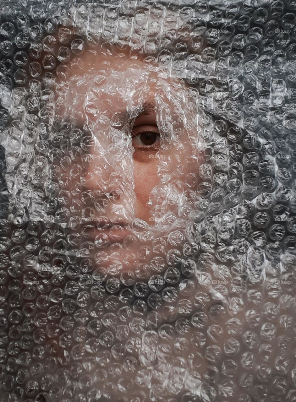 Portrait of a girl with a protective film