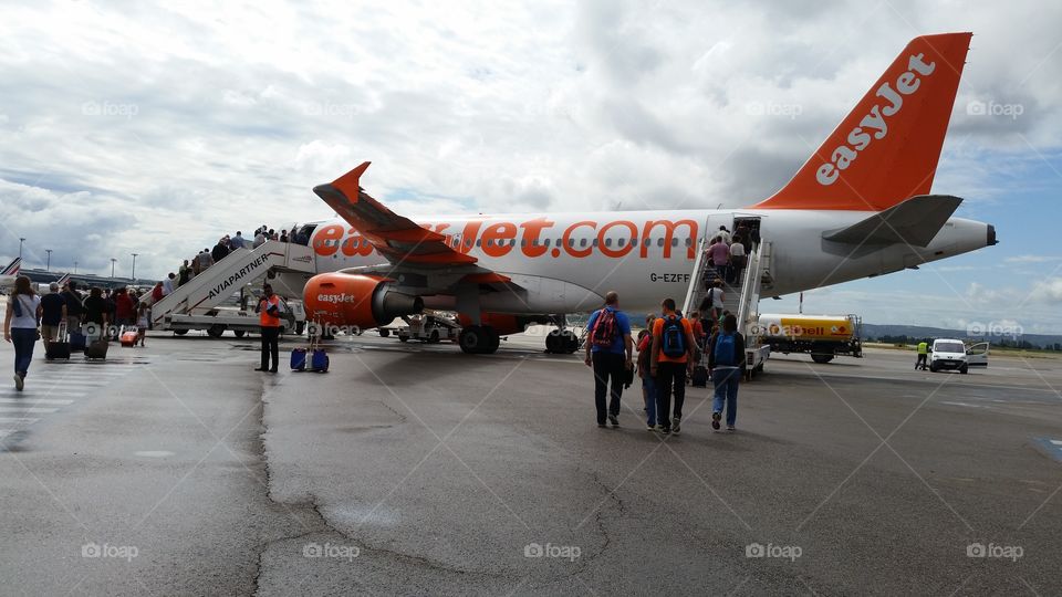 Easy jet plane. at the airport to London