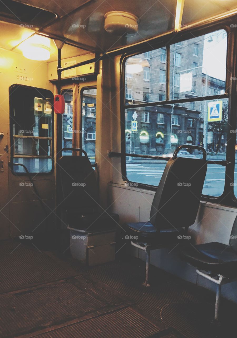 Petersburg morning in St. Petersburg tram. On the way to work .. Marshal Govorov's street.