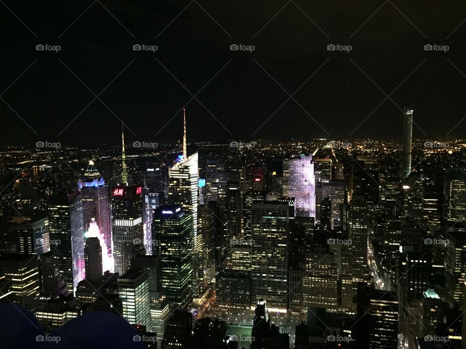Aerial view of illuminated new York city