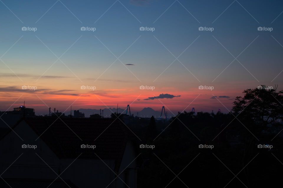 Beautiful and pinky sunset in Hanoi city Vietnam 