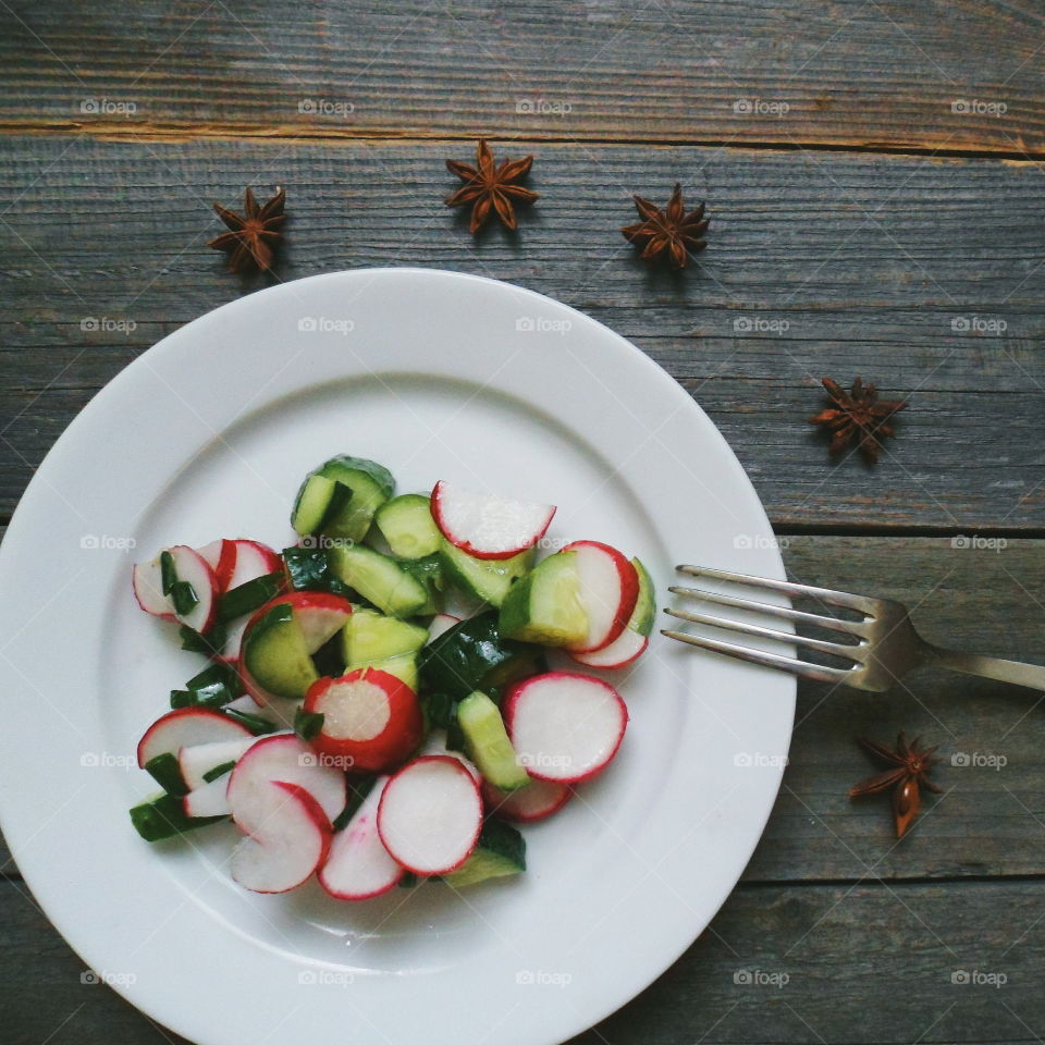 High angle view of vegetable salad