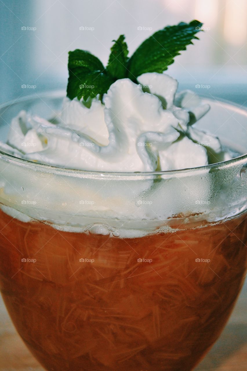 Rhubarb soup with whipped cream