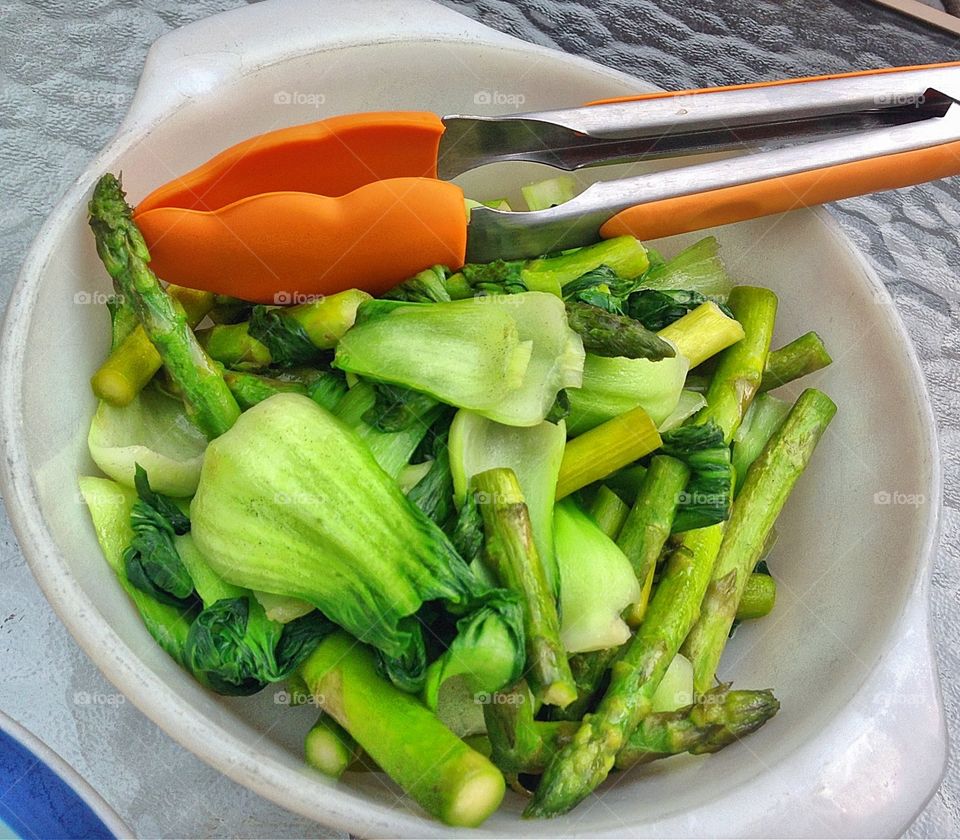 Asparagus and Bok Choy salad. Healthy Meal, Asparagus and Bok Choy salad