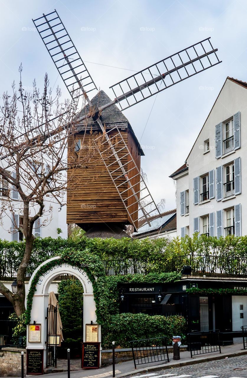 A windmill restaurant in Monmarte, Paris.