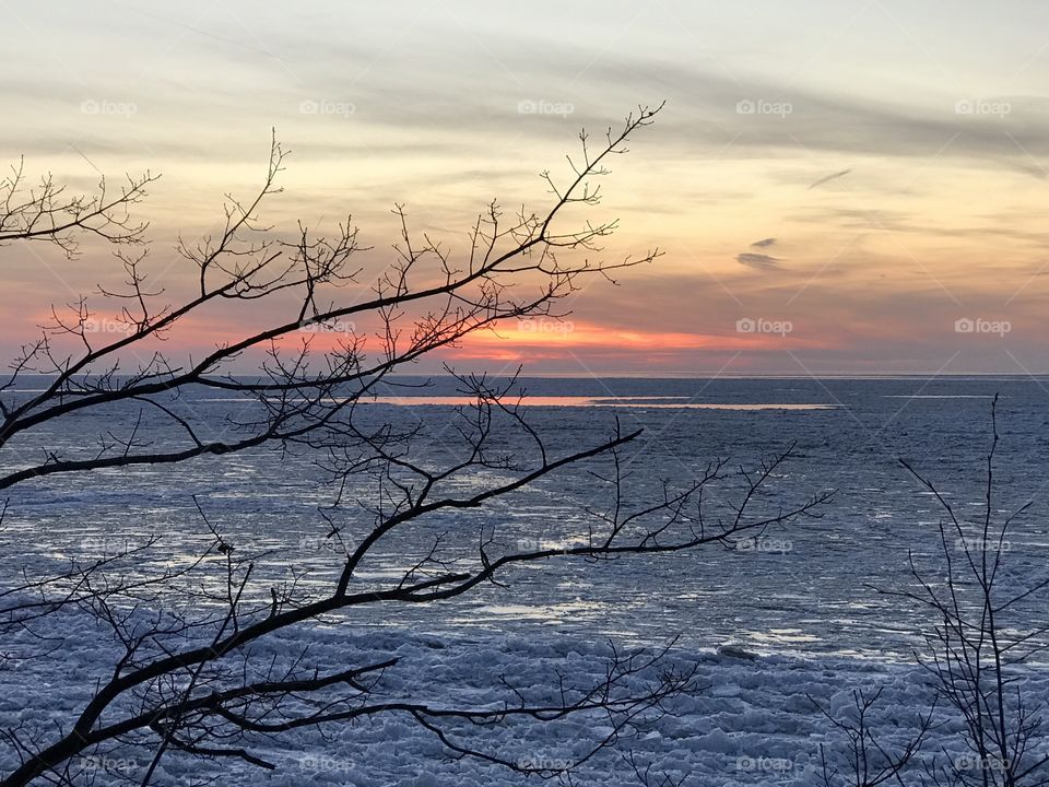 Sunset on frozen Lake Erie 