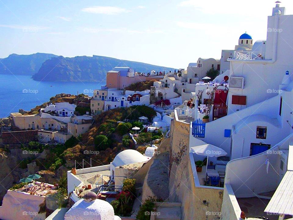 View of Oia and Mediterranean from the Isle of Santorini in Greece