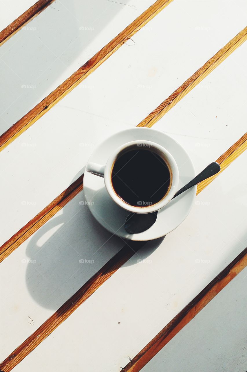 Elevated view of coffee on table