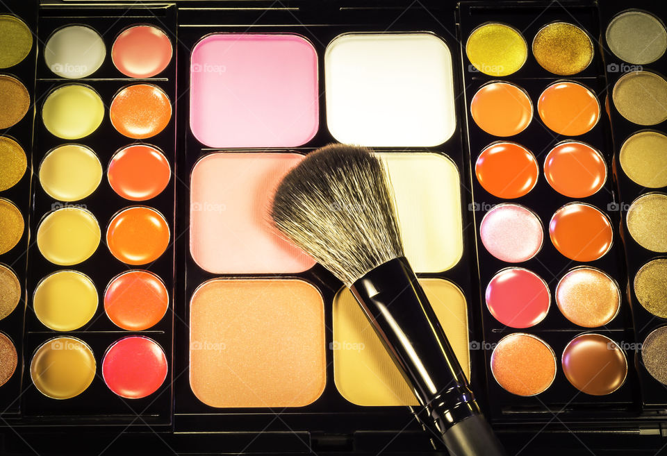 Makeup palette with makeup brush. Makeup palette with makeup brush background