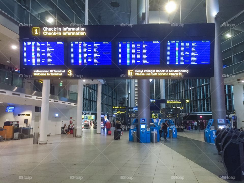 Flight information system at copenhagen airport in denmark.