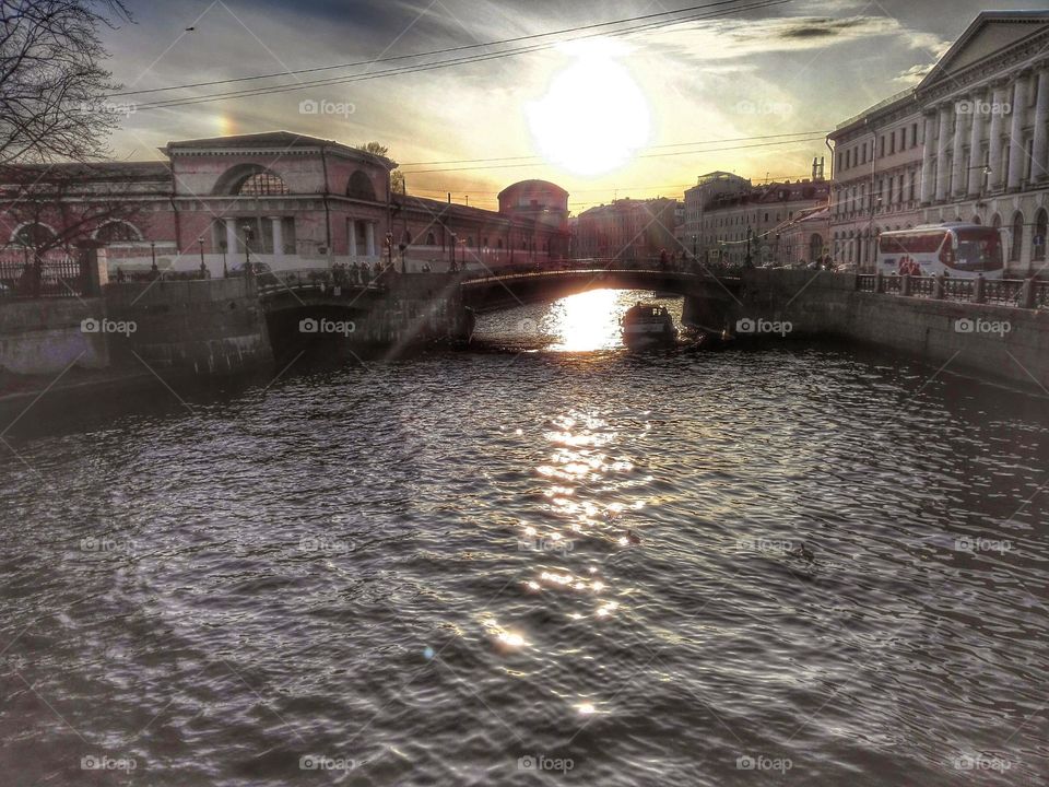 Sunset on river Moika in St. Petersburg